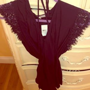 LOFT deep purple lace wrap top NWT!